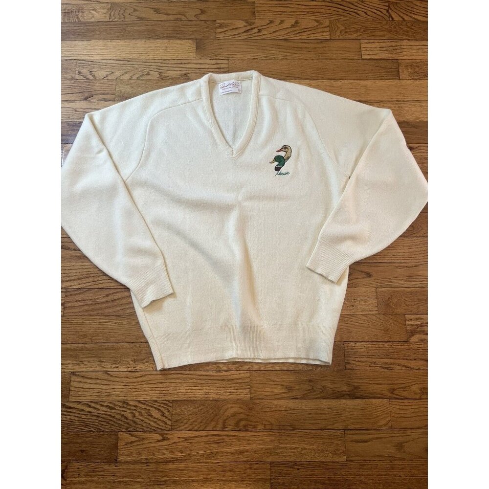 Vintage Daniel F Heuer Signature Series Deep V Neck Yellow Large Sweater Acrylic